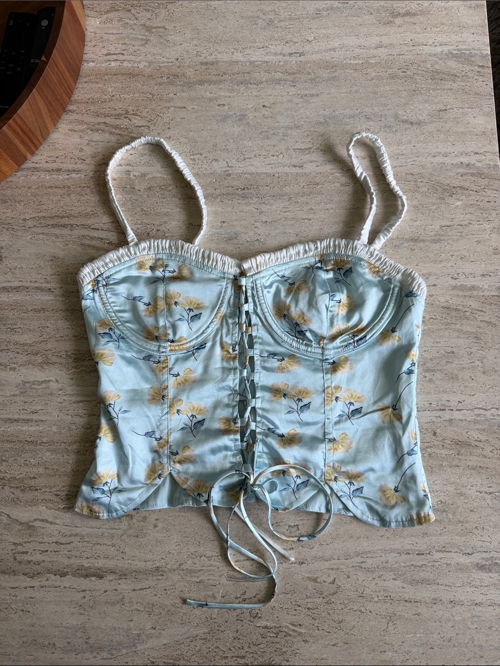 REVOLVE Light Blue Floral Lace-Up Bustier Camisole